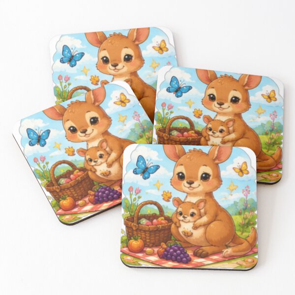 Item preview, Cute Kangaroo Mom and Baby Kawaii Picnic designed and sold by DailyDoodlesBySumbul.