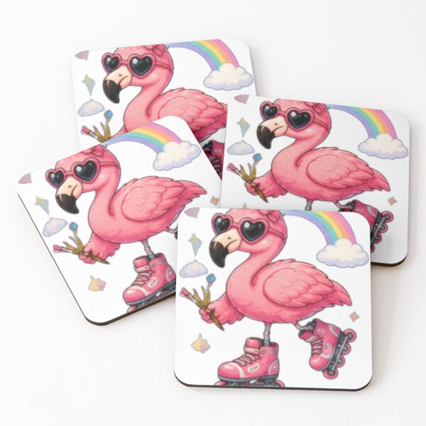 Item preview, Cute Roller Skating Flamingo Kawaii Rainbow Vibes designed and sold by DailyDoodlesBySumbul.