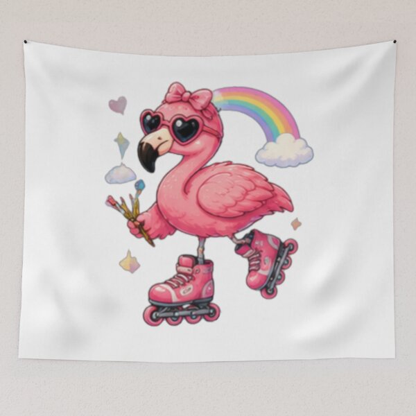 Item preview, Cute Roller Skating Flamingo Kawaii Rainbow Vibes designed and sold by DailyDoodlesBySumbul.