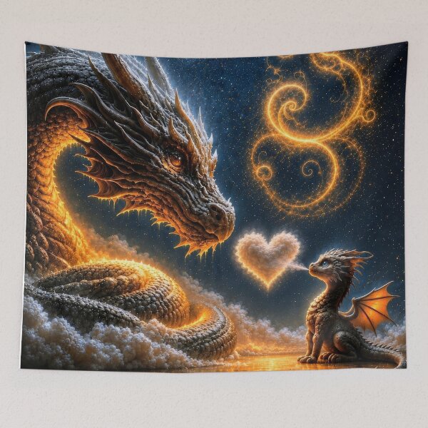 Item preview, Dragon Mother and Baby – Heartwarming Fantasy Dragon Family Art designed and sold by DrakariArt.