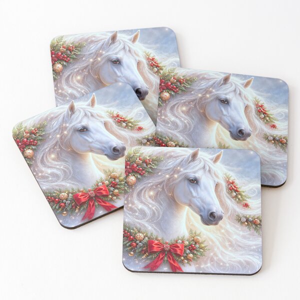 Item preview, Majestic White Horse with Wreath Christmas Holiday Fantasy Horse designed and sold by Stephanie Laird.