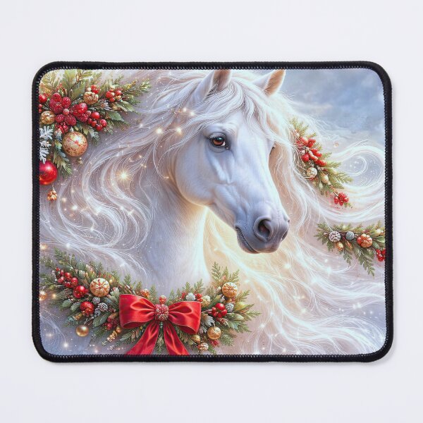 Item preview, Majestic White Horse with Wreath Christmas Holiday Fantasy Horse designed and sold by Stephanie Laird.