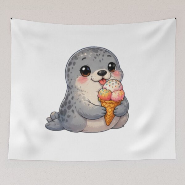 Item preview, Cute Seal Ice Cream Lover Kawaii Animal designed and sold by DailyDoodlesBySumbul.