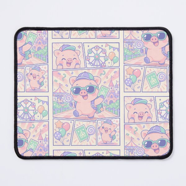 Item preview, Kawaii Piglet Theme Park Tourist Comic Panel designed and sold by Gift Phrase Studio.