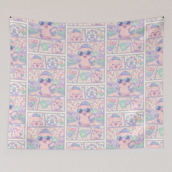 Item preview, Kawaii Piglet Theme Park Tourist Comic Panel designed and sold by Gift Phrase Studio.