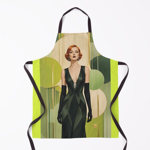 Item preview, 1920s Flapper Woman with orange red hair in Modern Minimalist Art Style with green variation 3 designed and sold by Lucia Amaris Art.