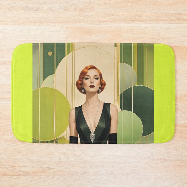 Item preview, 1920s Flapper Woman with orange red hair in Modern Minimalist Art Style with green variation 3 designed and sold by Lucia Amaris Art.