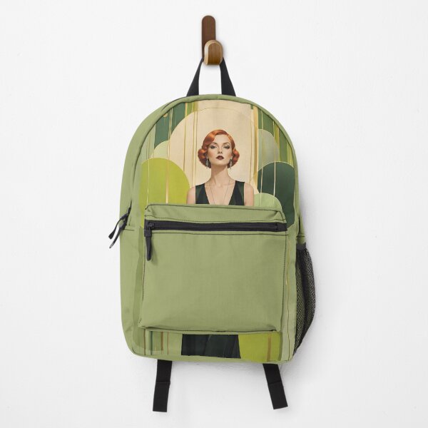 Item preview, 1920s Flapper Woman with orange red hair in Modern Minimalist Art Style with green variation 4 designed and sold by Lucia Amaris Art.