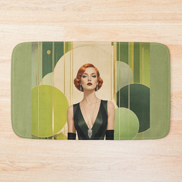 Item preview, 1920s Flapper Woman with orange red hair in Modern Minimalist Art Style with green variation 4 designed and sold by Lucia Amaris Art.