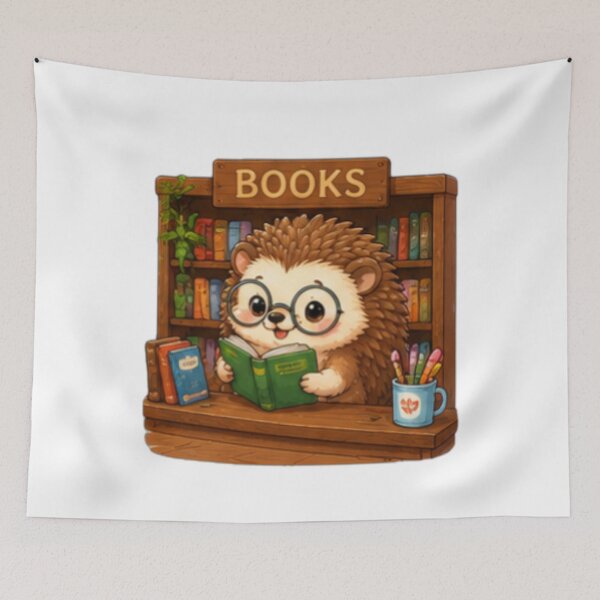 Item preview, Cute Bookworm Hedgehog Kawaii Library Reader designed and sold by DailyDoodlesBySumbul.