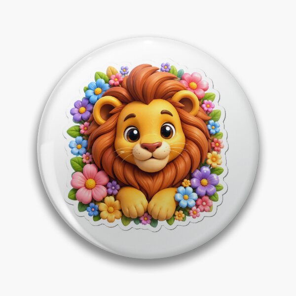 Item preview, Cute 3D Lion with Flowers – Kawaii Cartoon Sticker designed and sold by AstraDrip Studio.