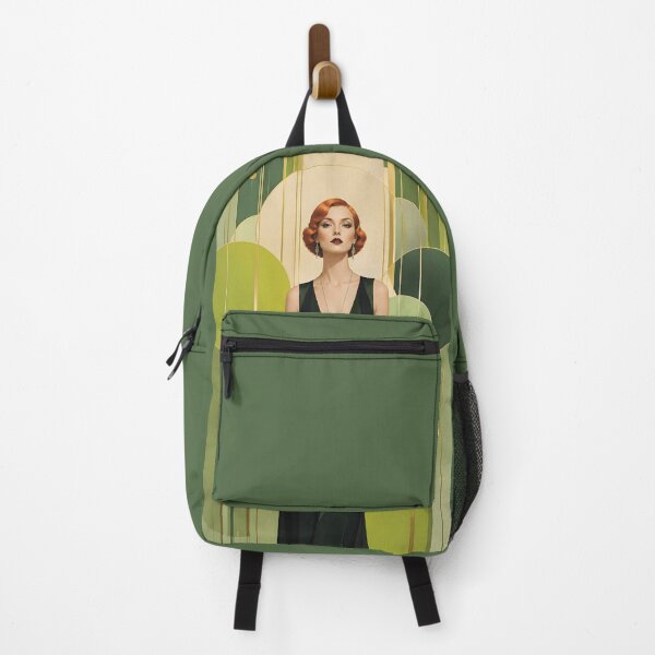 Item preview, 1920s Flapper Woman with orange red hair in Modern Minimalist Art Style with green variation 5 designed and sold by Lucia Amaris Art.