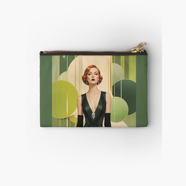 Item preview, 1920s Flapper Woman with orange red hair in Modern Minimalist Art Style with green variation 5 designed and sold by Lucia Amaris Art.