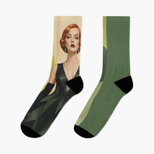 Item preview, 1920s Flapper Woman with orange red hair in Modern Minimalist Art Style with green variation 5 designed and sold by Lucia Amaris Art.