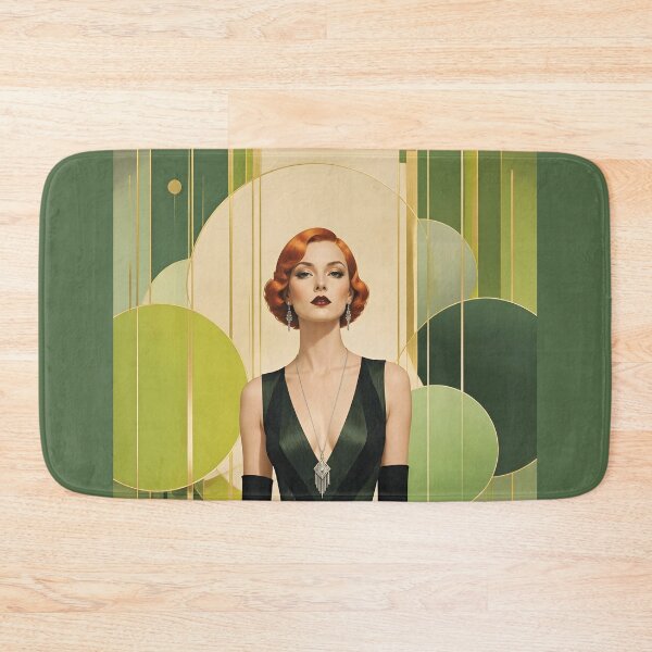 Item preview, 1920s Flapper Woman with orange red hair in Modern Minimalist Art Style with green variation 5 designed and sold by Lucia Amaris Art.