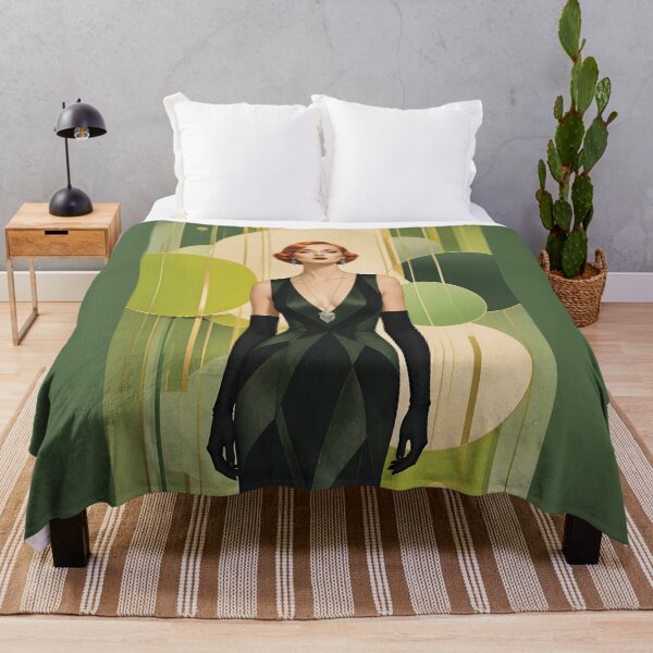 Item preview, 1920s Flapper Woman with orange red hair in Modern Minimalist Art Style with green variation 5 designed and sold by Lucia Amaris Art.