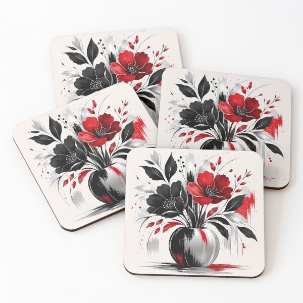 Item preview, Red Black Floral Ink Art — Bold Botanical Brush Painting designed and sold by Aureva Arts Shop.