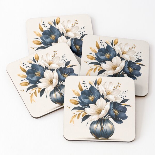 Item preview, Navy Blue Gold Floral Bouquet Elegant Botanical Art designed and sold by Aureva Arts Shop.