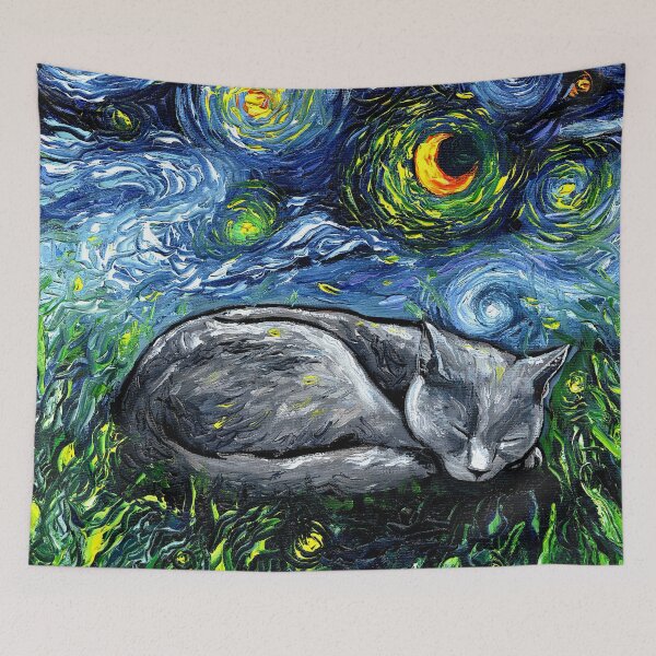 Item preview, Sleepy Russian Blue Cat Night designed and sold by AjaTrier.