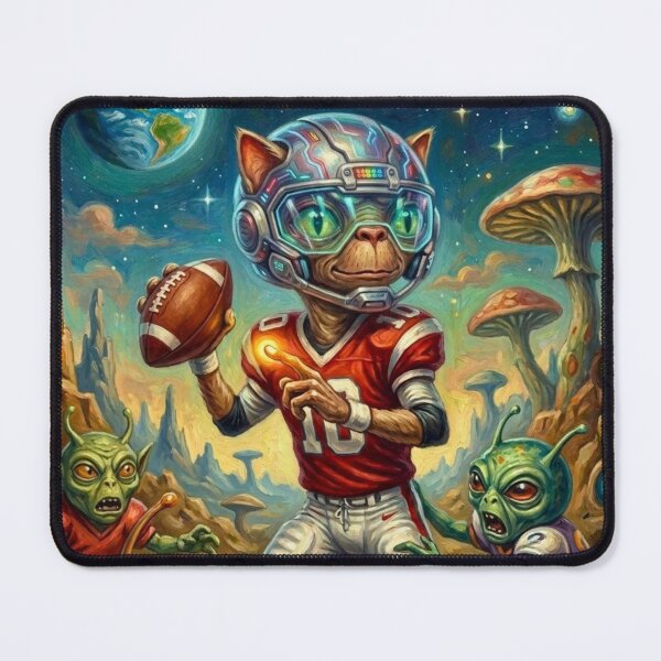 Item preview, Psychedelic ET Cat Plays Intergalactic Football Match designed and sold by HAPPY HARBOR DESIGN .