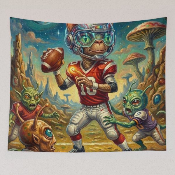 Item preview, Psychedelic ET Cat Plays Intergalactic Football Match designed and sold by HAPPY HARBOR DESIGN .