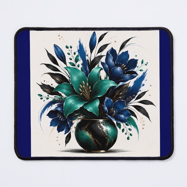 Item preview, Dark Floral Botanical Art — Navy Blue Lily Teal Flowers Black Marble Vase designed and sold by Aureva Arts Shop.