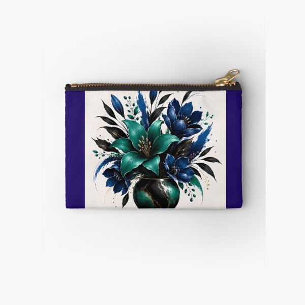 Item preview, Dark Floral Botanical Art — Navy Blue Lily Teal Flowers Black Marble Vase designed and sold by Aureva Arts Shop.