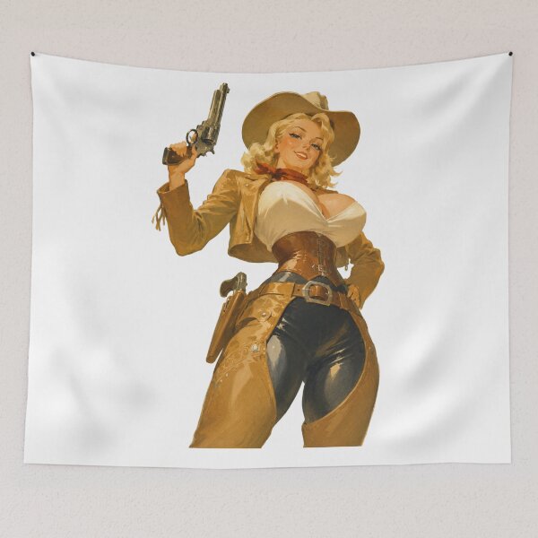 Item preview, Western Cowgirl Pin-Up | Original Vintage Gunslinger Art designed and sold by Cosplayvintage.