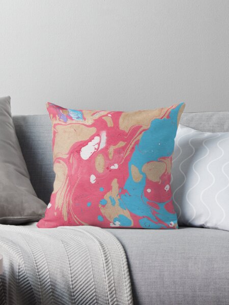Item preview, TOMATO PINK CREAM AND BRIGHT BLUE MARBLING PAINT DESIGN designed and sold by ozcushionstoo.