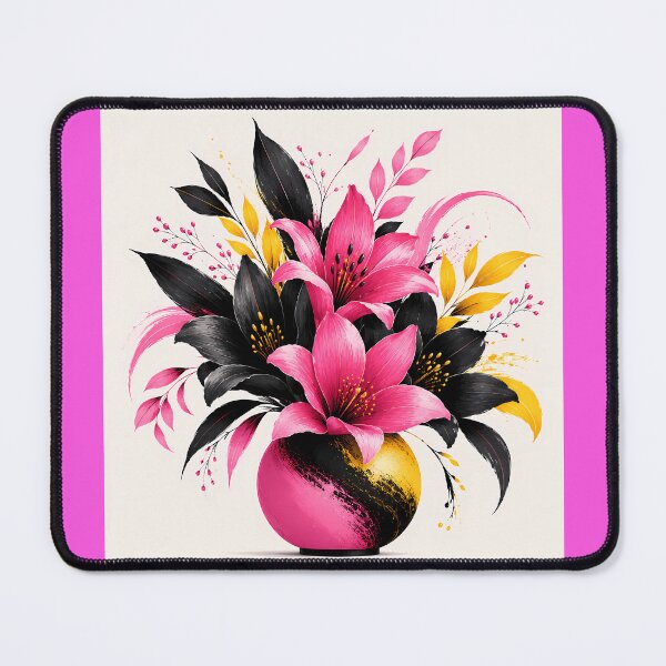 Item preview, Bold Pink Lily Bouquet with Black Leaves and Yellow Accents designed and sold by Aureva Arts Shop.