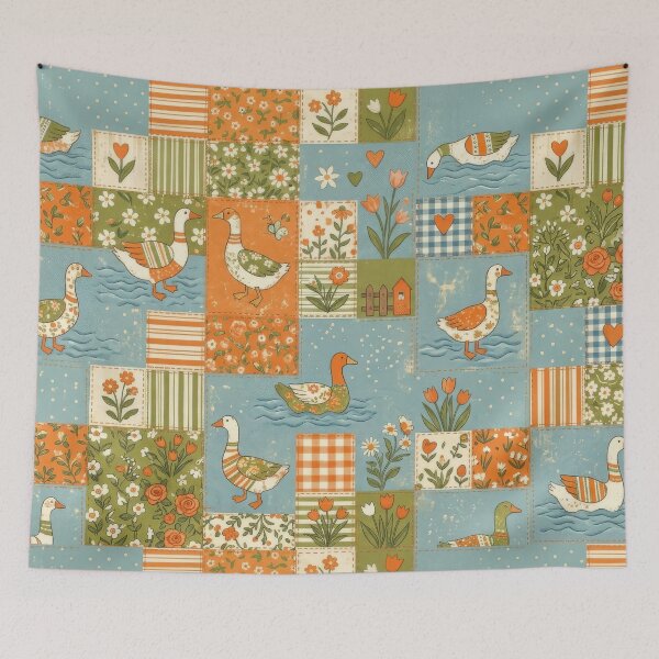 Item preview, Goose Patchwork Cottage Garden Aesthetic Soft Blue  designed and sold by scicilysimonee.