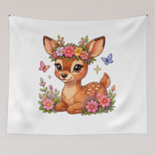 Item preview, Cute Floral Deer Kawaii Forest Princess designed and sold by DailyDoodlesBySumbul.