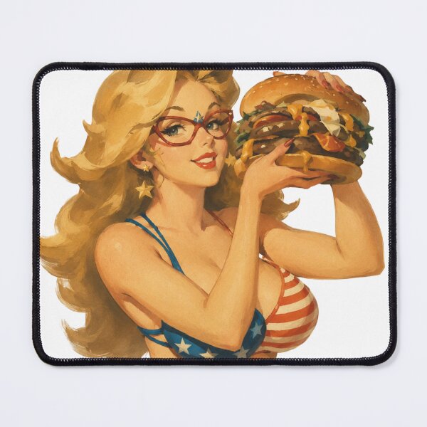 Item preview, Burger Babe Pin-Up | Original Vintage Americana Illustration designed and sold by Cosplayvintage.