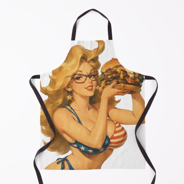 Item preview, Burger Babe Pin-Up | Original Vintage Americana Illustration designed and sold by Cosplayvintage.
