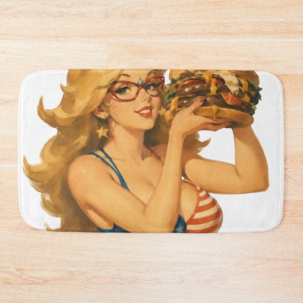 Item preview, Burger Babe Pin-Up | Original Vintage Americana Illustration designed and sold by Cosplayvintage.
