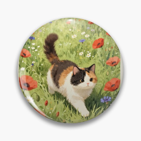 Item preview, Calico Cat Among the Poppies | Watercolor Cat Art designed and sold by BCapybara.