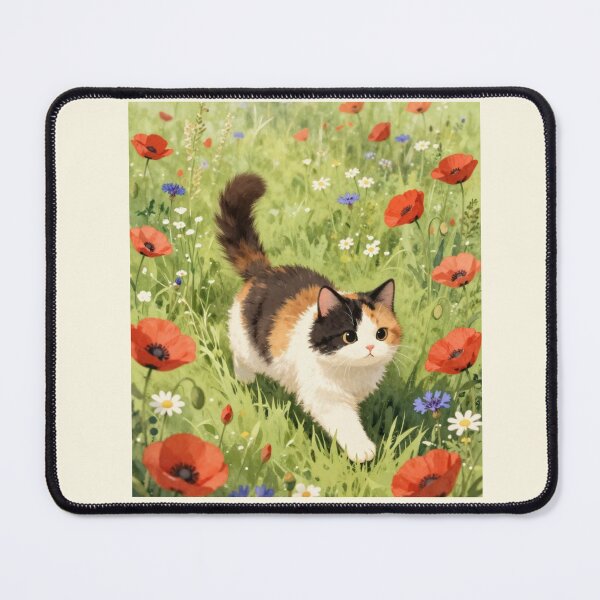 Item preview, Calico Cat Among the Poppies | Watercolor Cat Art designed and sold by BCapybara.
