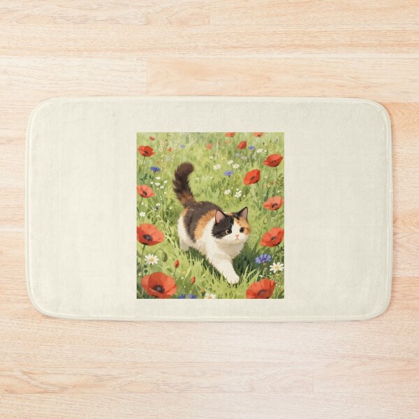 Item preview, Calico Cat Among the Poppies | Watercolor Cat Art designed and sold by BCapybara.