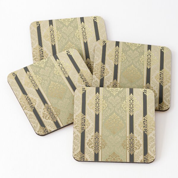Item preview, Striped Pistachio, Black & Oat with Gold Damask designed and sold by DesignsByPrnces.
