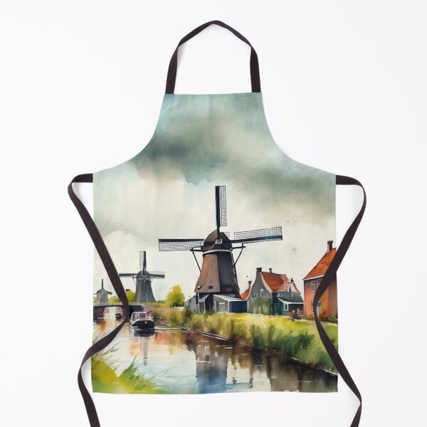 Item preview, Three Historic Windmills Holland Canal Watercolor Art designed and sold by UmSkelig834.