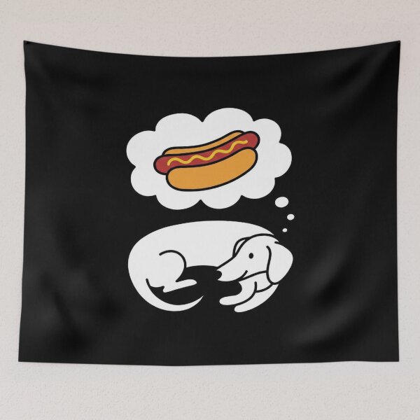 Item preview, Dachshund Dreaming About Hot Dog Funny Art designed and sold by SiarheiYur.