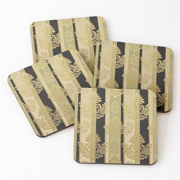 Item preview, Striped Pistachio, Black & Oat with Gold Damask designed and sold by DesignsByPrnces.