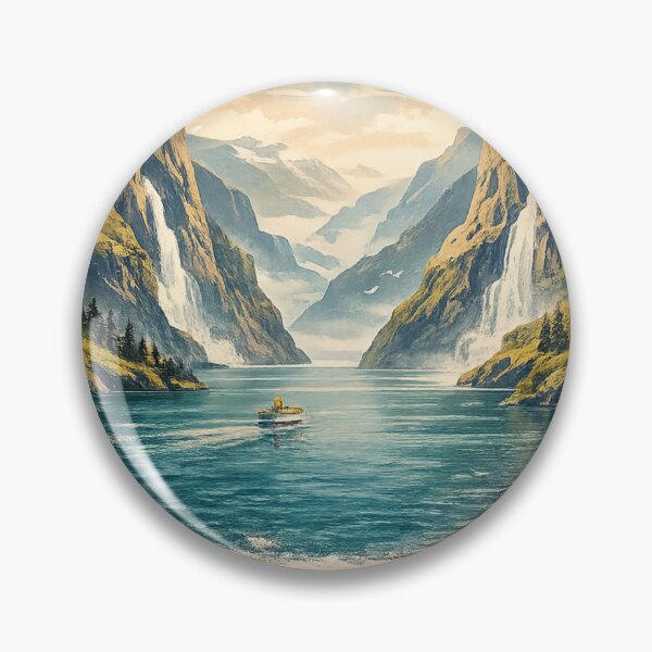 Item preview, Vintage Visit Norway Fjords Travel Poster Design designed and sold by NovaMoodCo.