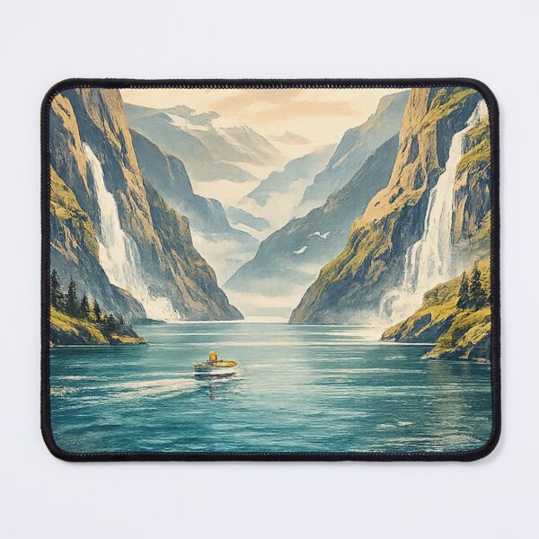 Item preview, Vintage Visit Norway Fjords Travel Poster Design designed and sold by NovaMoodCo.