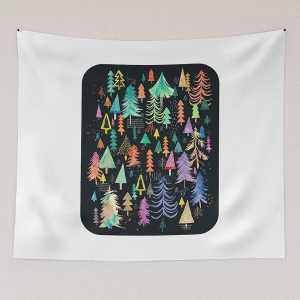 Item preview, Colorful Watercolor Pine Trees Dark Forest Art designed and sold by SiarheiYur.