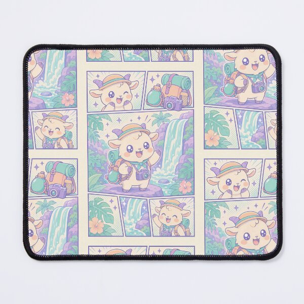 Item preview, Kawaii Baby Goat Waterfall Explorer Comic Panel designed and sold by Gift Phrase Studio.