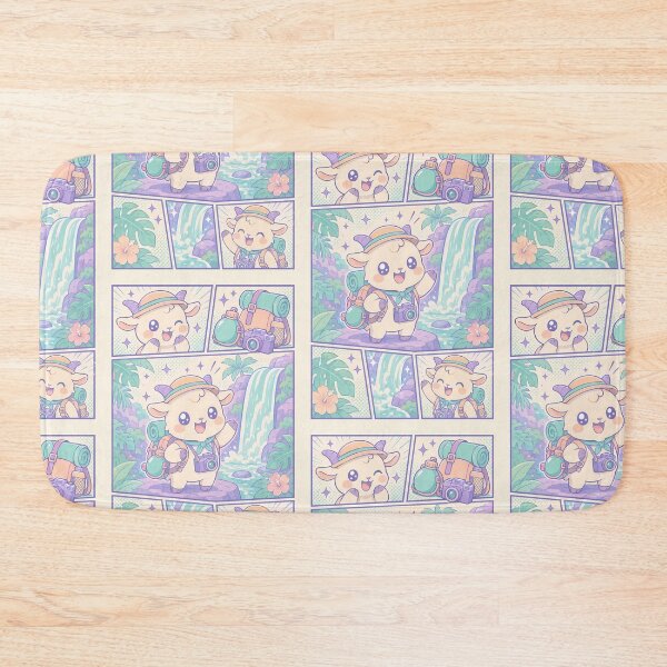 Item preview, Kawaii Baby Goat Waterfall Explorer Comic Panel designed and sold by Gift Phrase Studio.