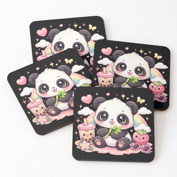 Item preview, Cute Panda Kawaii With Boba Tea Sitting With Bamboo designed and sold by NovaNookStudio.