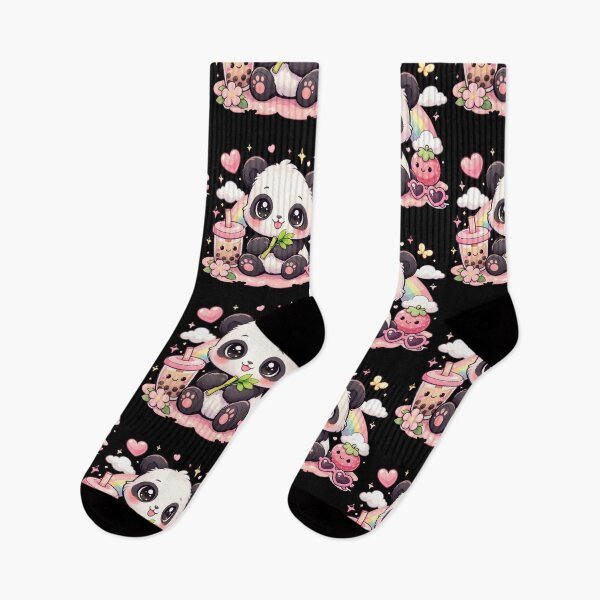 Item preview, Cute Panda Kawaii With Boba Tea Sitting With Bamboo designed and sold by NovaNookStudio.
