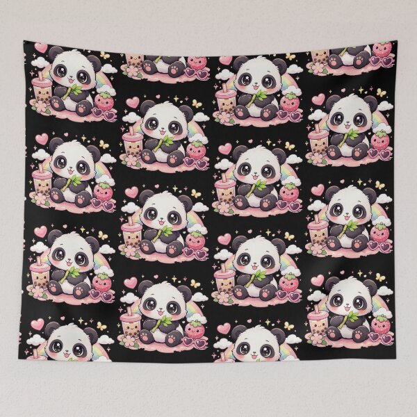 Item preview, Cute Panda Kawaii With Boba Tea Sitting With Bamboo designed and sold by NovaNookStudio.